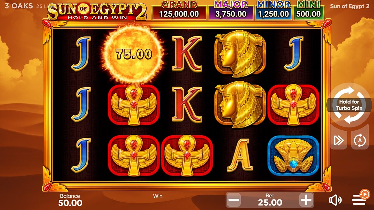 Sun of Egypt 2: het basisspel met Wild op alle rollen