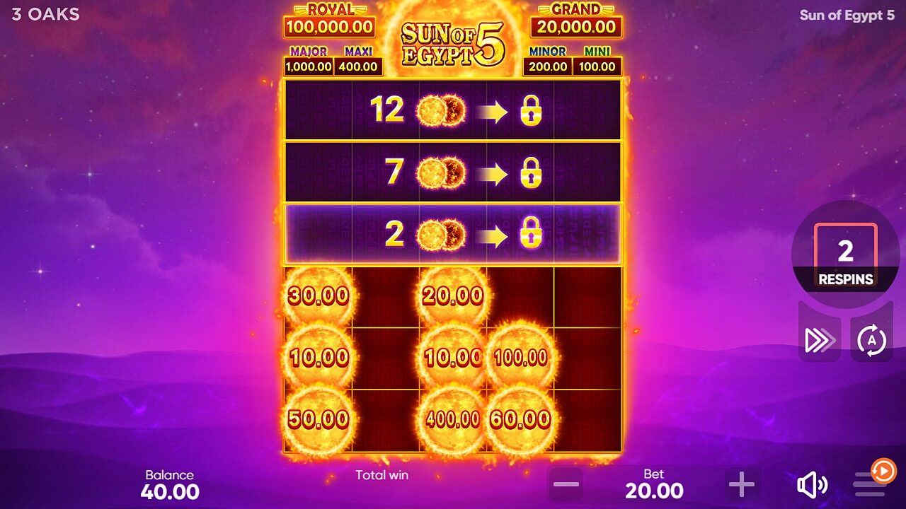 Sun of Egypt 5: het raster groeit naar zes rijen