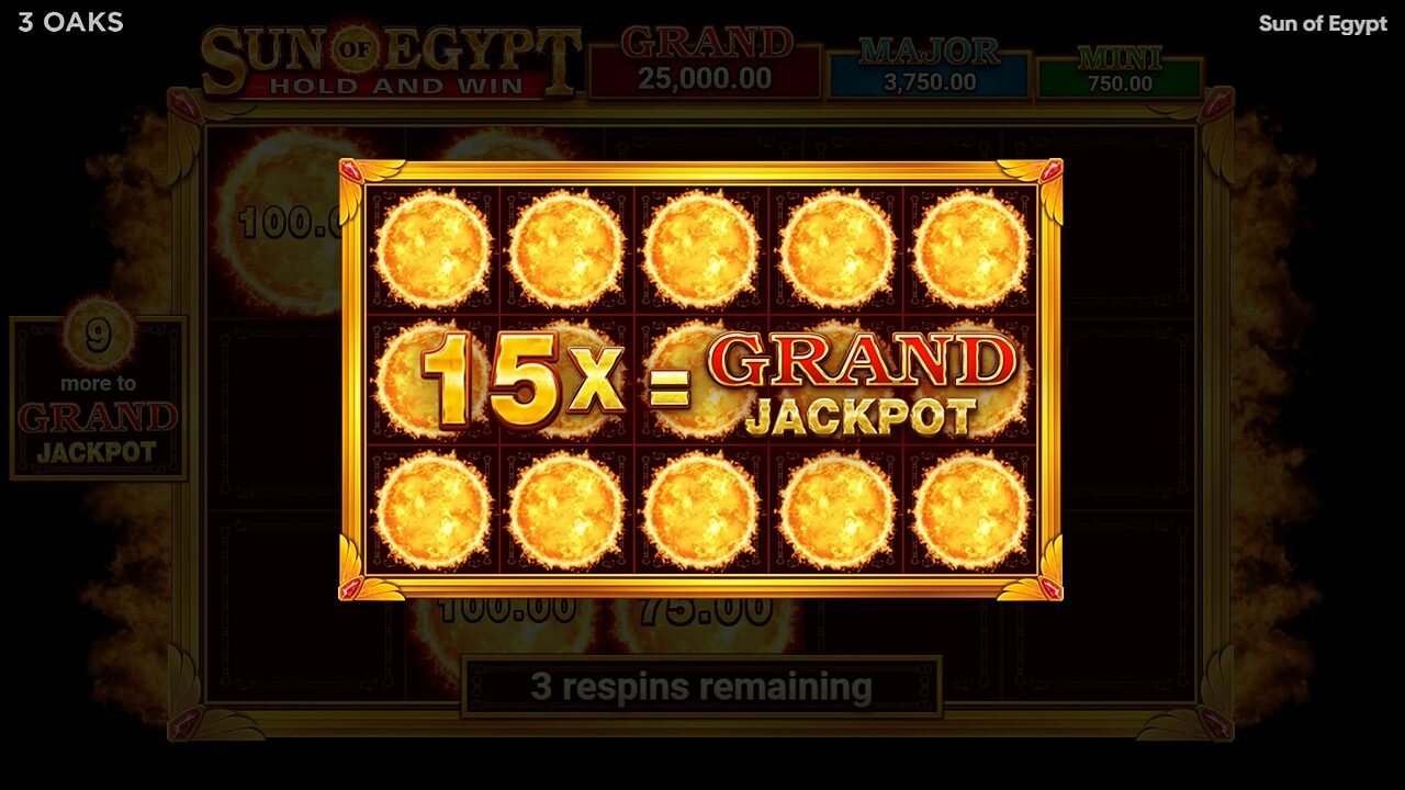 Sun of Egypt: een vol raster van vijftien vakken geeft de hoogste jackpot